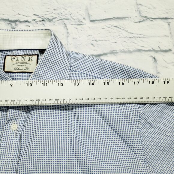 Thomas Pink MENS 16-34.5 Blue Button Up Shirt Long Sleeve Classic Fit Woven - Picture 9 of 14